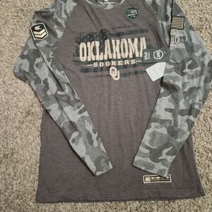 Oklahoma Sooner Operation Hat Trick Colosseum Gray Camo Sleeve Top